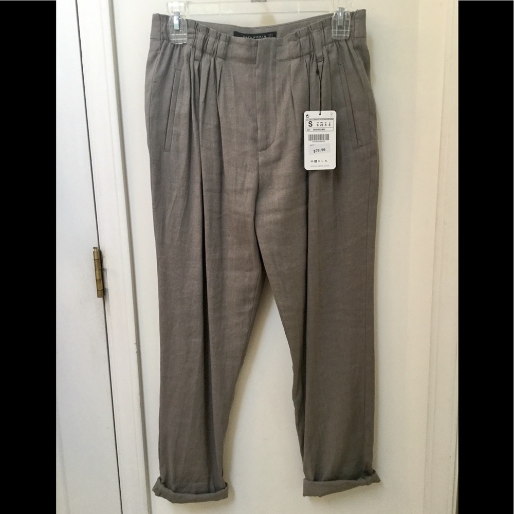 ZARA Grey Cotton Linen Menswear Tomboy Pants S NWT
